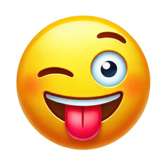 Fototapeta premium Playful emoji face with tongue out and winking eye isolated on white background