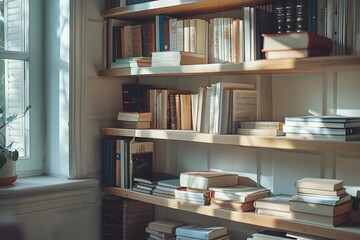 Cozy Home Library with Sunlit Bookshelves