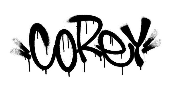 Sprayed Corey name with overspray in black over white. Vector illustration.