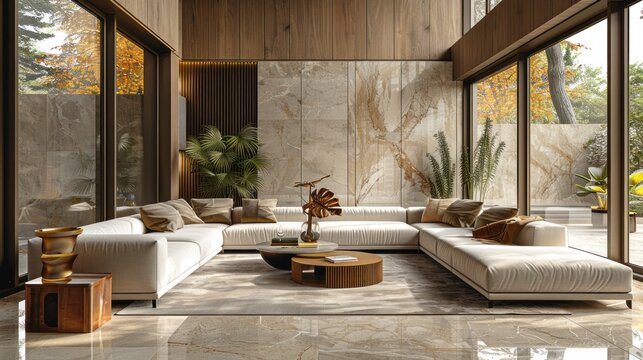 An elegant series of interior design templates highlighting luxury home décor and spacious living areas.