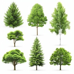 Obraz premium A collection of nine isolated trees with lush green foliage on a white background. Perfect for design projects.
