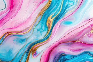 Obraz premium Abstract marble texture with liquid gold swirls and colorful pink, blue and turquoise colors