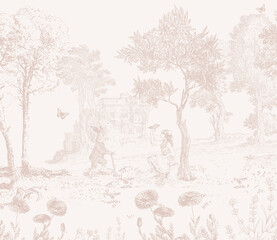 Fototapeta premium Kids Forest Sketch Wallpaper Art