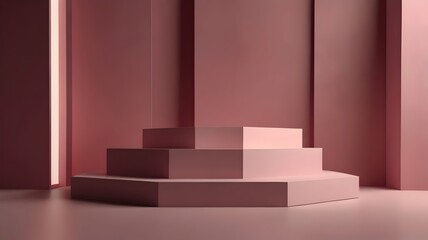 Obraz premium Pink Podium with Sky Background: 3D Platform for Luxury Product Display. Dreamy Stage with Rendered Heaven Scene, Pink Stand, Smoke, White Background, Pastel Romantic Space, Sunset Abstract Backdrop, 