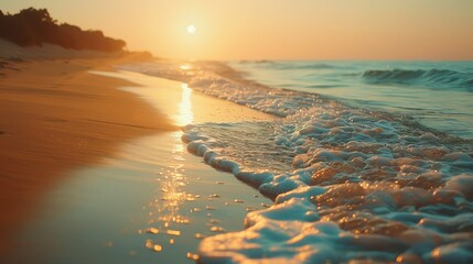 Blurred beach scene with sun-kissed waves