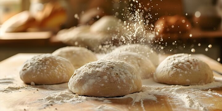 Closeup of natural organic fermentation process in artisan bread dough making. Concept Artisan Bread Making, Natural Fermentation Process, Organic Ingredients, Closeup Shots