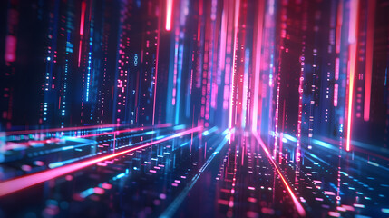 Fototapeta premium Abstract technological concept with neon lines, digital grids, and futuristic elements, perfect for innovation and tech themes.