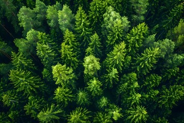 Fototapeta premium Aerial View of Lush Green Pine Forest