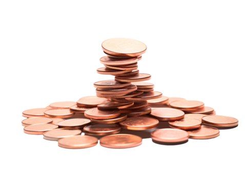 a stack of coins on a white surface