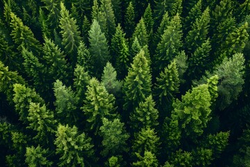 Fototapeta premium Aerial View of Dense Evergreen Forest