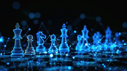 Futuristic Holographic Chess Board with Glowing Digital Pieces - Generative AI