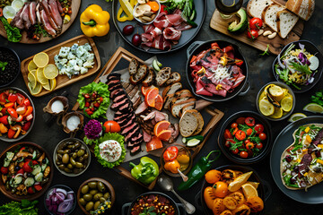 Fototapeta premium A table full of food including a variety of fruits and vegetables