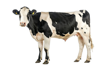 Fototapeta premium Black and White Holstein Cow Standing Isolated on Black Background