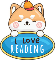 a vector of a dog with a quote of I love reading