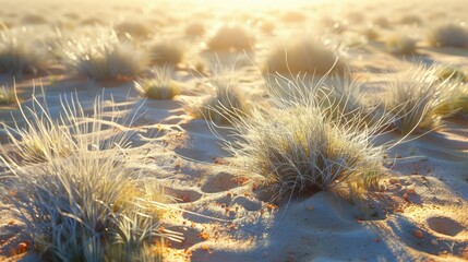 Obraz premium Bright sunlight casting long shadows on desert