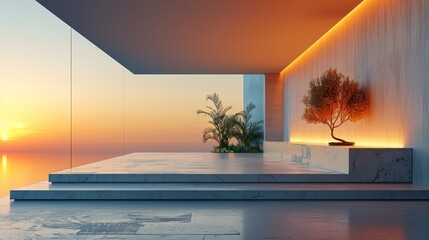 Surreal Minimalist Business Environment with Clean Background and Side Lighting from Left for Text Placement - Corporate Stock Photo Illustration