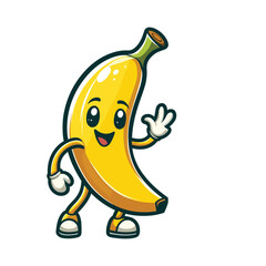 Cute Cartoon healthy banana fruit character giving a thumbs up ,colorful vector illustration, isolated on white backgroundillustration  isolated on white 