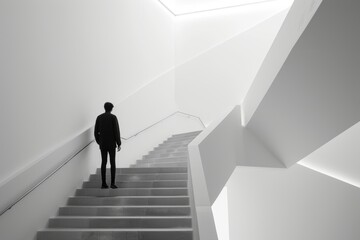 Tranquil stair climb in minimalist space, embodying simplicity, elegance, and calm ambiance