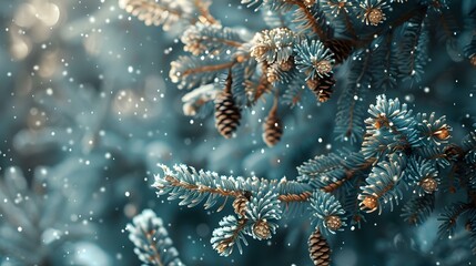 The branches of coniferous trees covered with frost