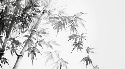 Naklejka premium Oriental landscape with green bamboo trees.