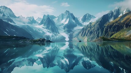 Fototapeta premium High mountain peaks covered with fresh snow