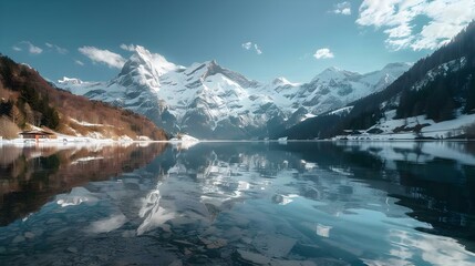 High mountain peaks covered with fresh snow img