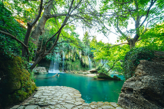 Kursunlu Waterfall. Kursunlu waterfall, which is the charm of nature with the water coming from the mountains in the green rainforests in Turkey.