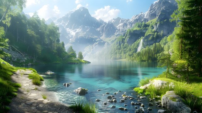 Deep mountain lakes surrounded by green forests