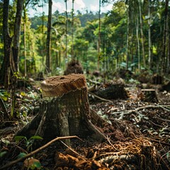Obraz premium A detailed photo of tree cutting in a well-managed forest, focusing on farming and reforestation