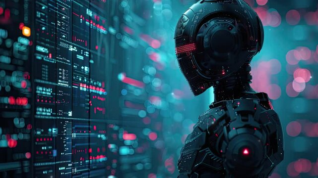Conceptual art of artificial intelligence in a cyber environment. Smooth looping time lapse video animation background