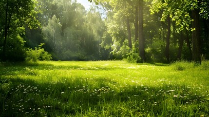 Fototapeta premium A green area with spacious meadows image