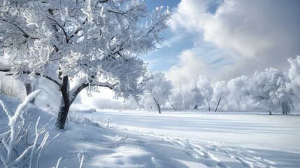 Obraz premium A winter landscape among snow-covered trees when white picture