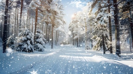 A winter forest with snow-covered trees and fluffy image