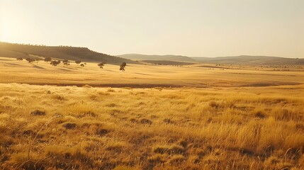 Obraz premium Golden fields on a plateau stretching beyond image