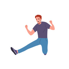 Young man jumped up isolated. Flat style cartoon vector illustration.