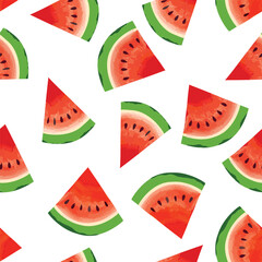 Watermelon pattern. Fruit juicy slice pieces seamless texture. Summer bright design