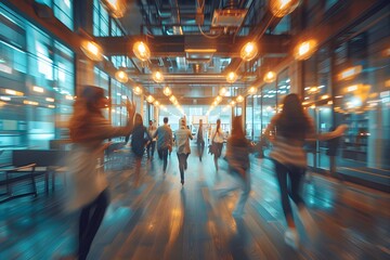 Fototapeta premium Blurred Motion of People in a Modern, Well-Lit Indoor Space