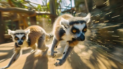 Lemurs playing on a specially equipped area image