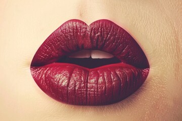 Obraz premium Lips Tracing. Beautiful Cosmetic Make-Up and Kissable Lips in Stunning Lipstick Shades