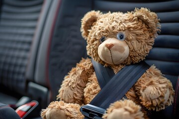 Teddy Bear Safely Buckled Up in a Car Seat