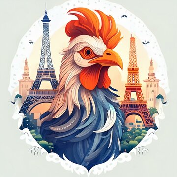 Cute Paris roosters logo illustration France