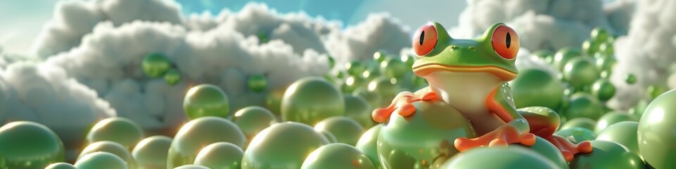 cartoon frog 3d with balls.
