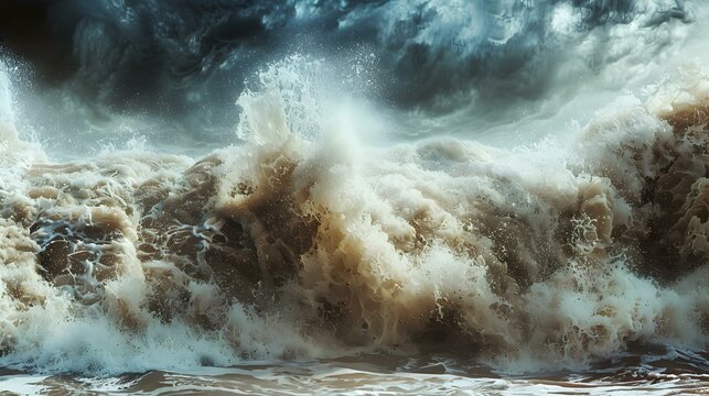 A tidal wave seething and full of foam image