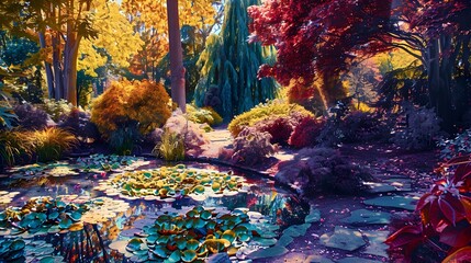 Naklejka premium A colorful arboretum with rare and exotic trees image