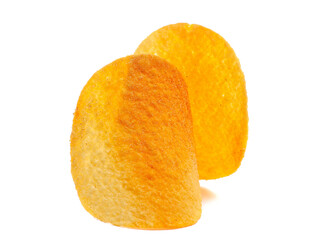 Potato chips with red paprika isolated on white