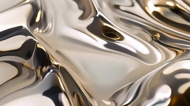 Silver metal fluid, glossy flowing chrome mirror water effect liquid abstract video background	
