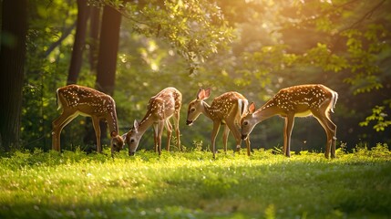 A family of deer peacefully grazing image