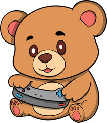 cartoon bear is holding a video game controller