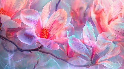 A captivating close-up of delicate pink and purple blossoms against a dreamy, soft-focus background.