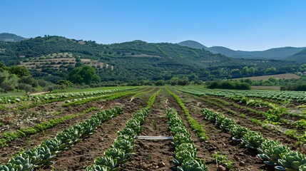 Fields of artichokes and green bushes are neatly image